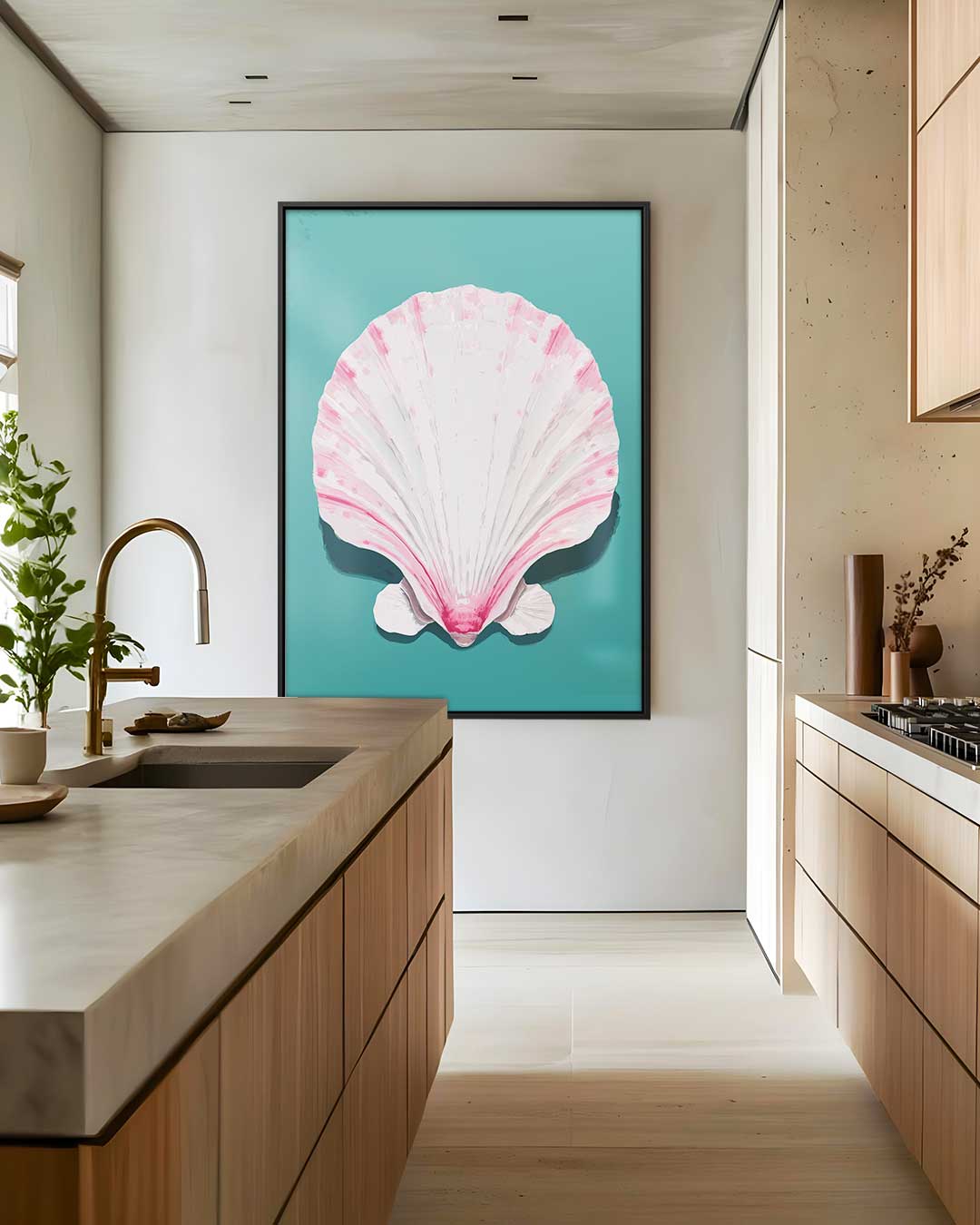 Schelp met Roze Accenten – canvas wanddecoratie in portret formaat