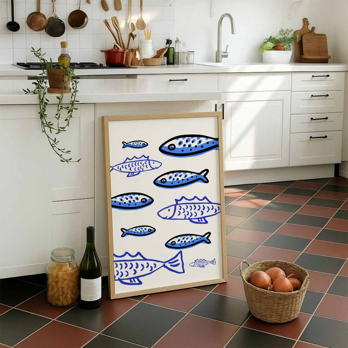 Vrolijke Vissen – staande muurposter voor keuken of eethoek