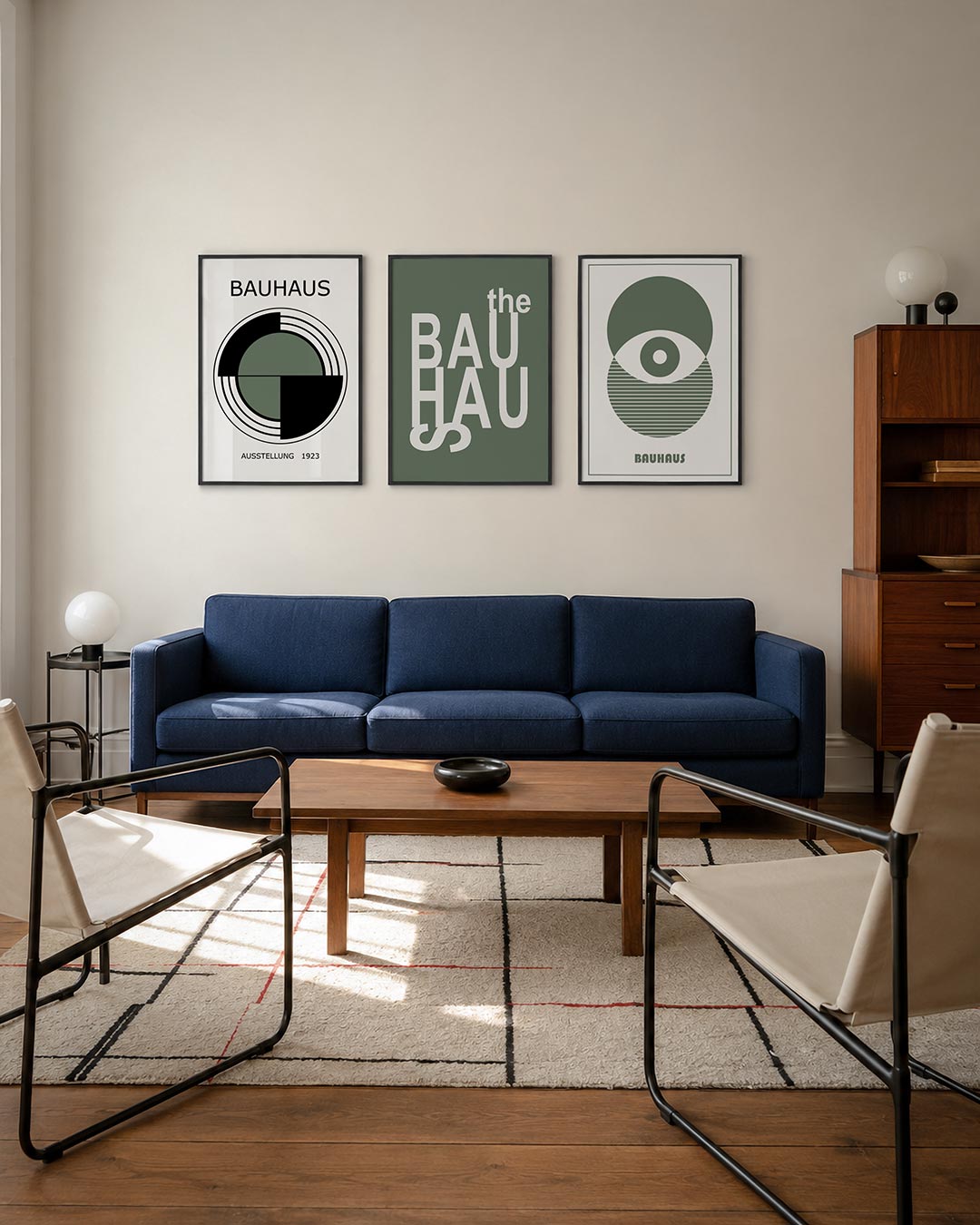 Cirkelritme en lijnen posterset – derde productweergave – deze posterset in drie delen toont een centrale cirkel met halve
