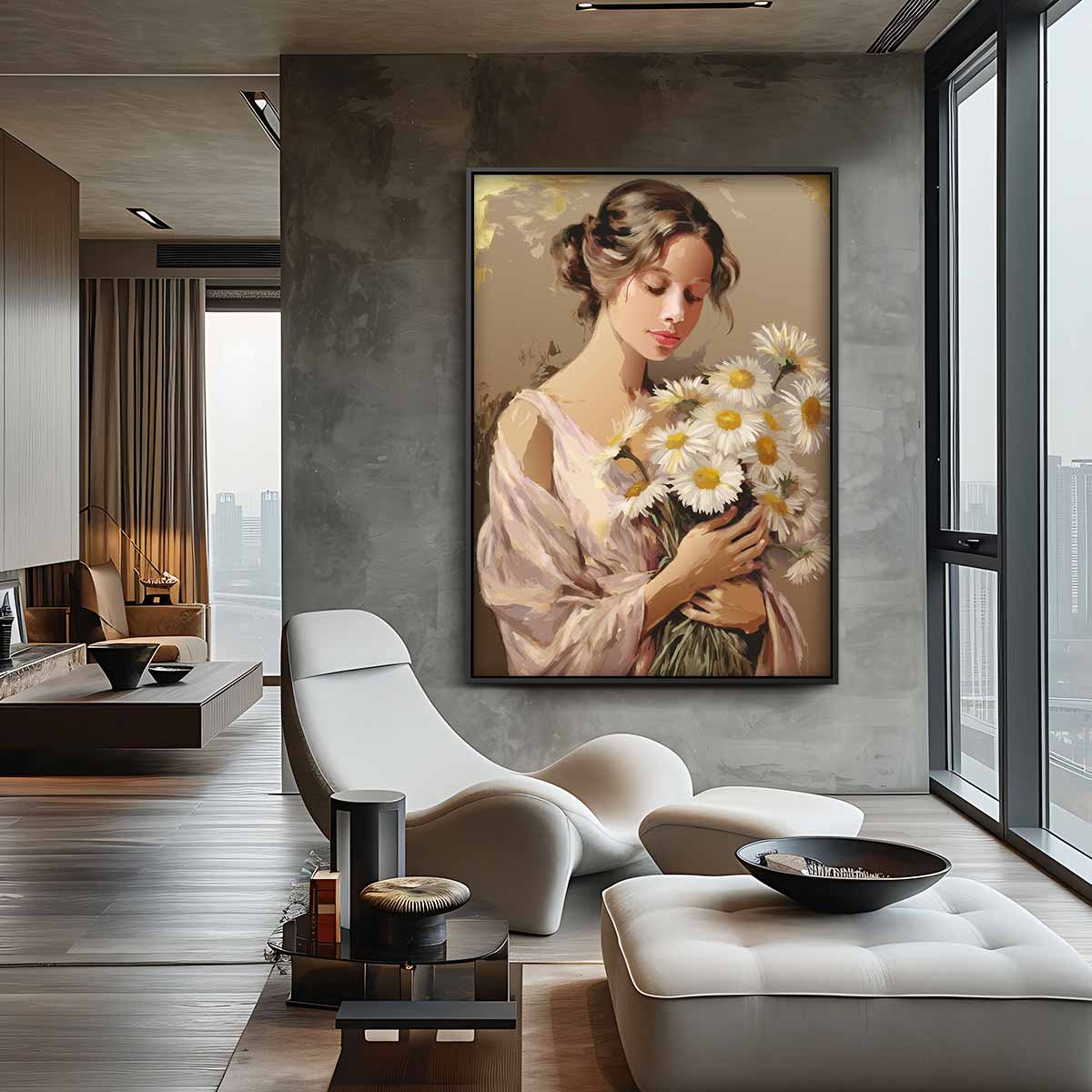 Vrouw met Madeliefjes – staand kunstwerk voor modern interieur
