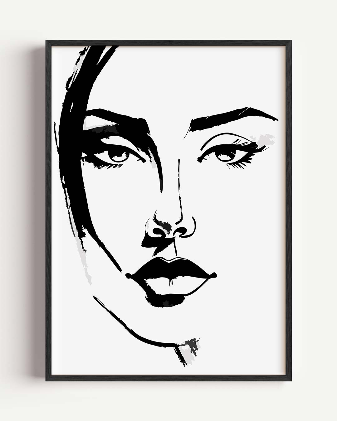 Minimalistische Gezichtsillustratie – Popart en Streetart portret poster als wanddecoratie