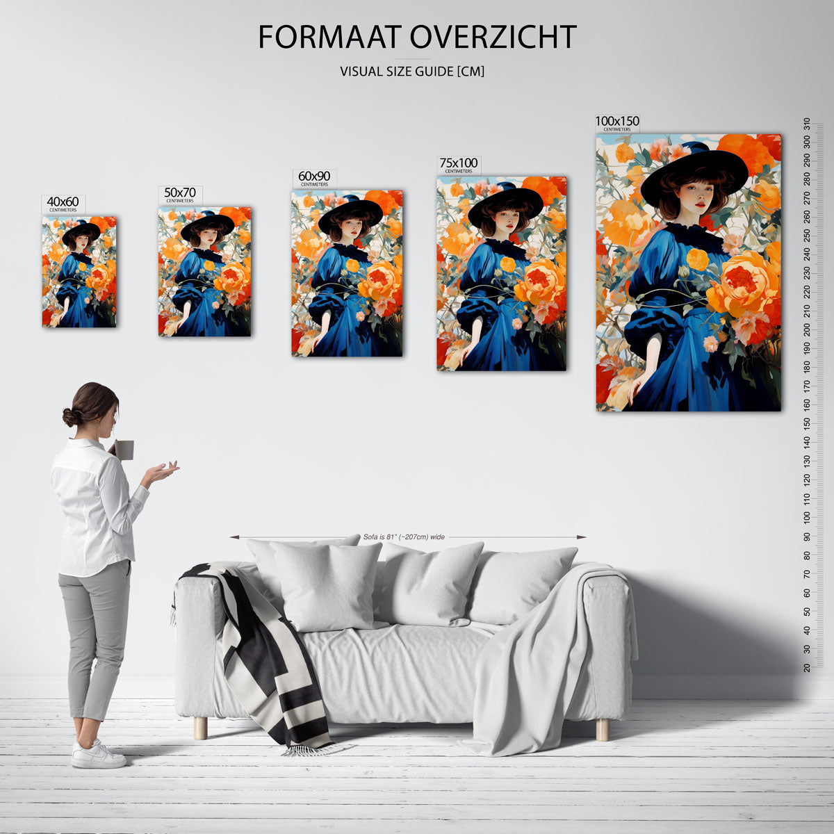 Vrouw met bloemen – staande wanddecoratie van WallArtistic
