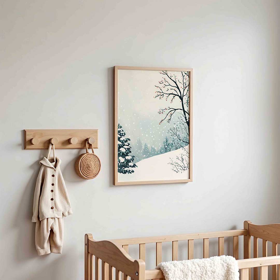 Winterlandschap met sneeuw – kinderposter in staand formaat
