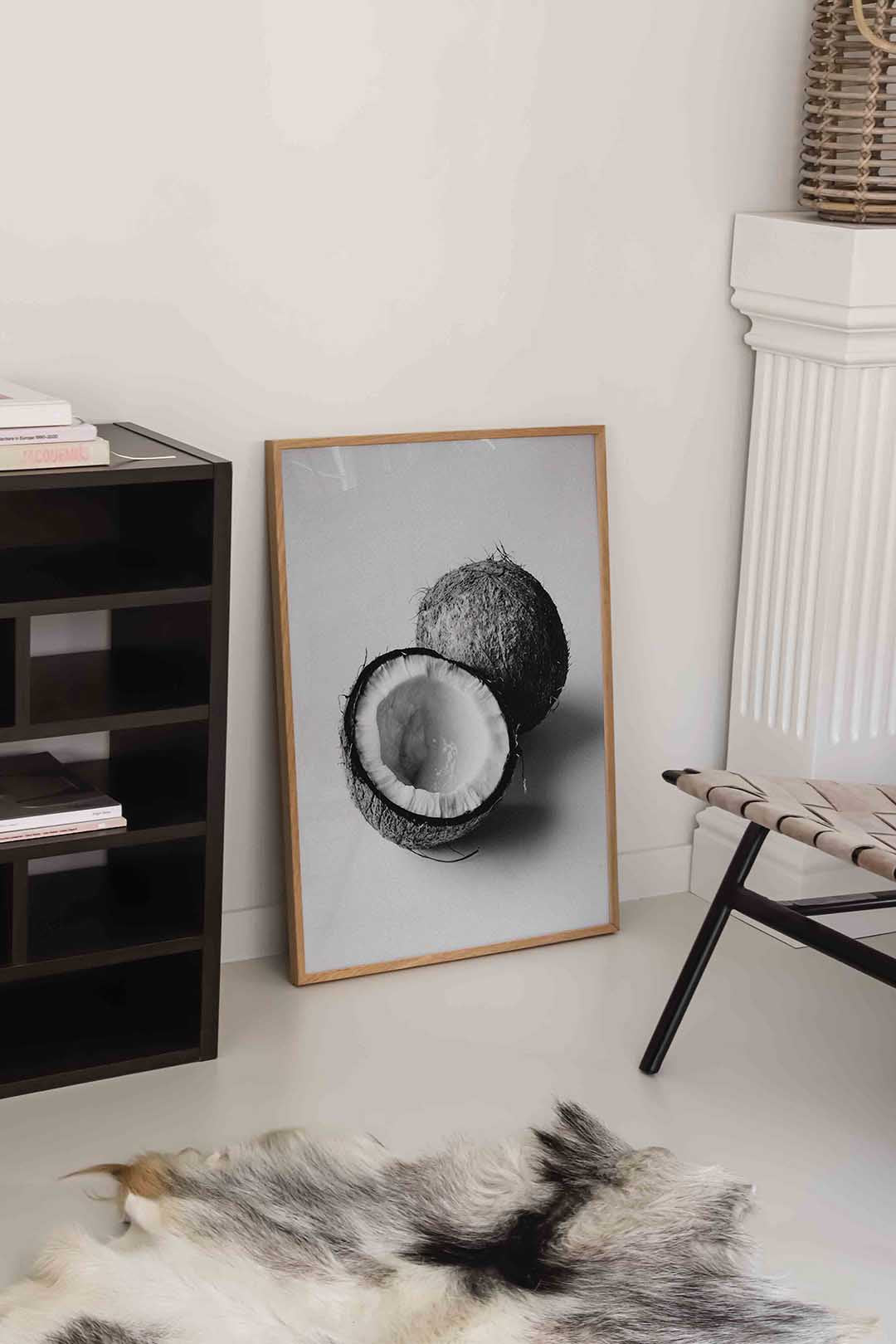 Kokosnoot zwart wit – natuurlijke wandkunst als portret poster