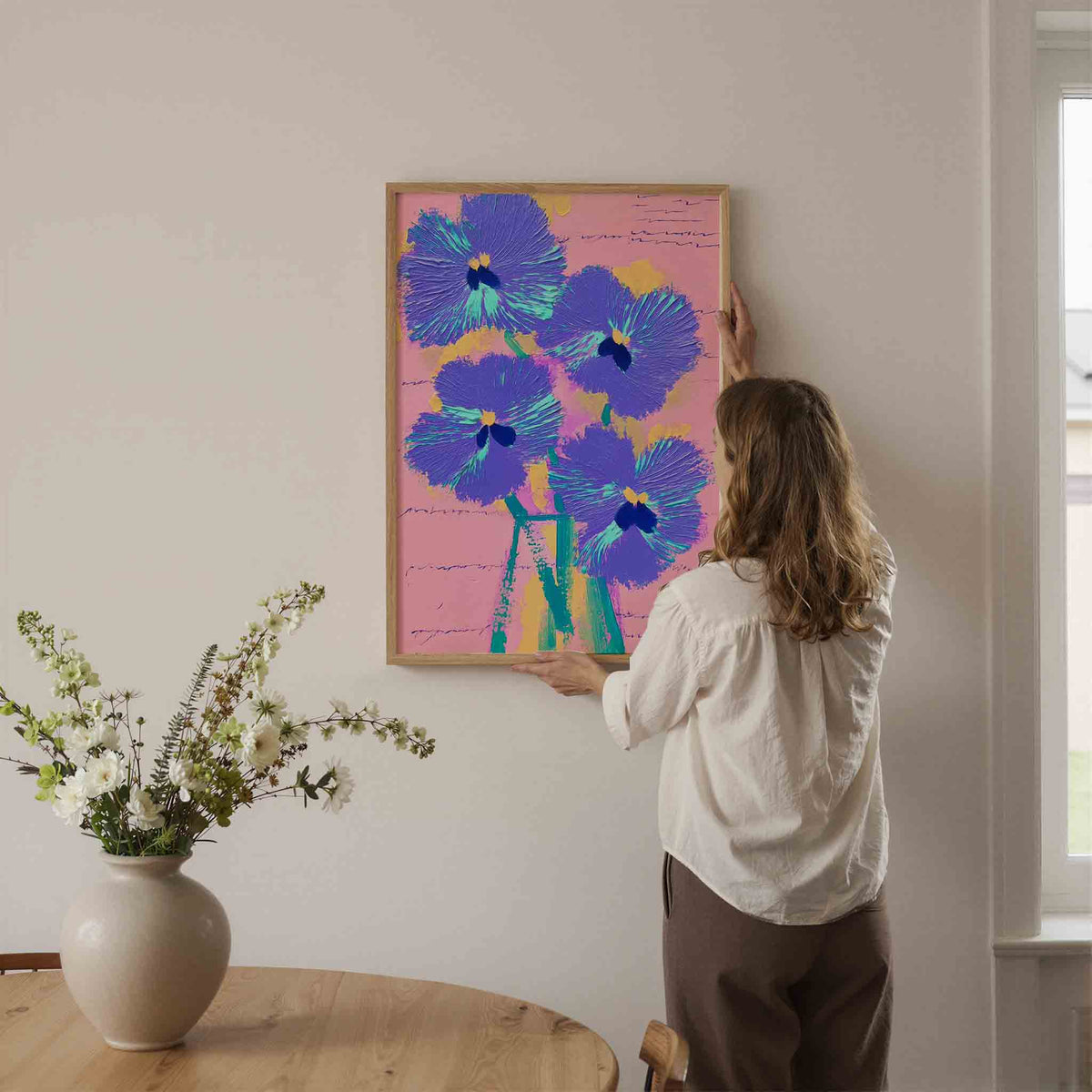 Bloemen in vaas – dromerige illustratie als portret poster