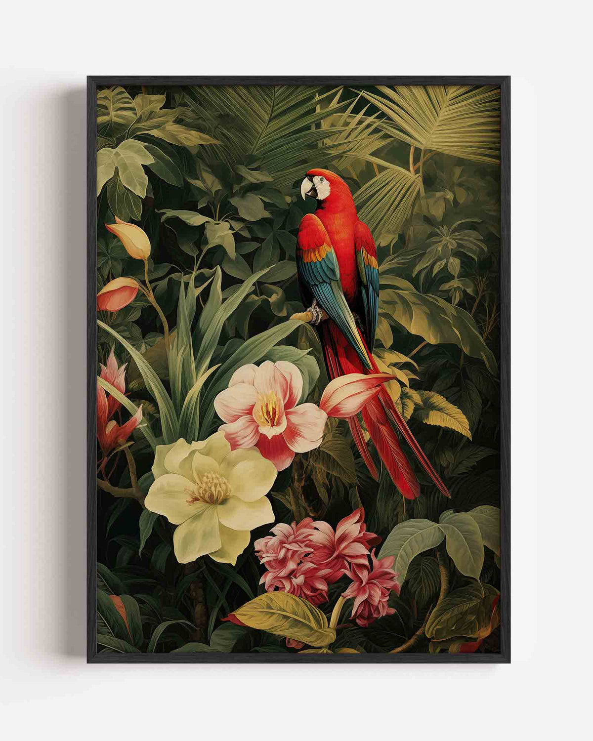 Papegaai en bloemen – jungle portret poster als wanddecoratie