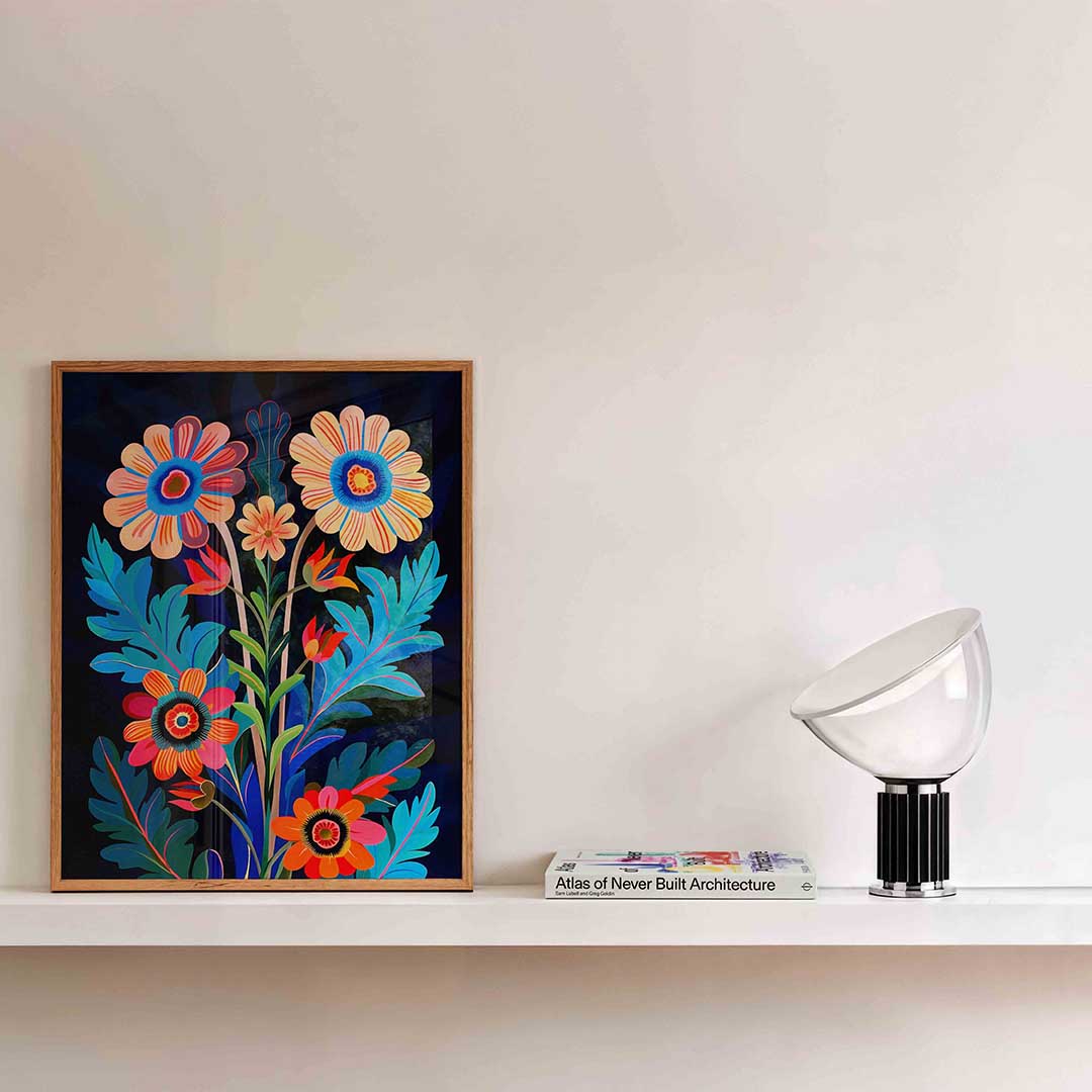 Bloemen en bladeren – kleurrijke illustratie als portret poster