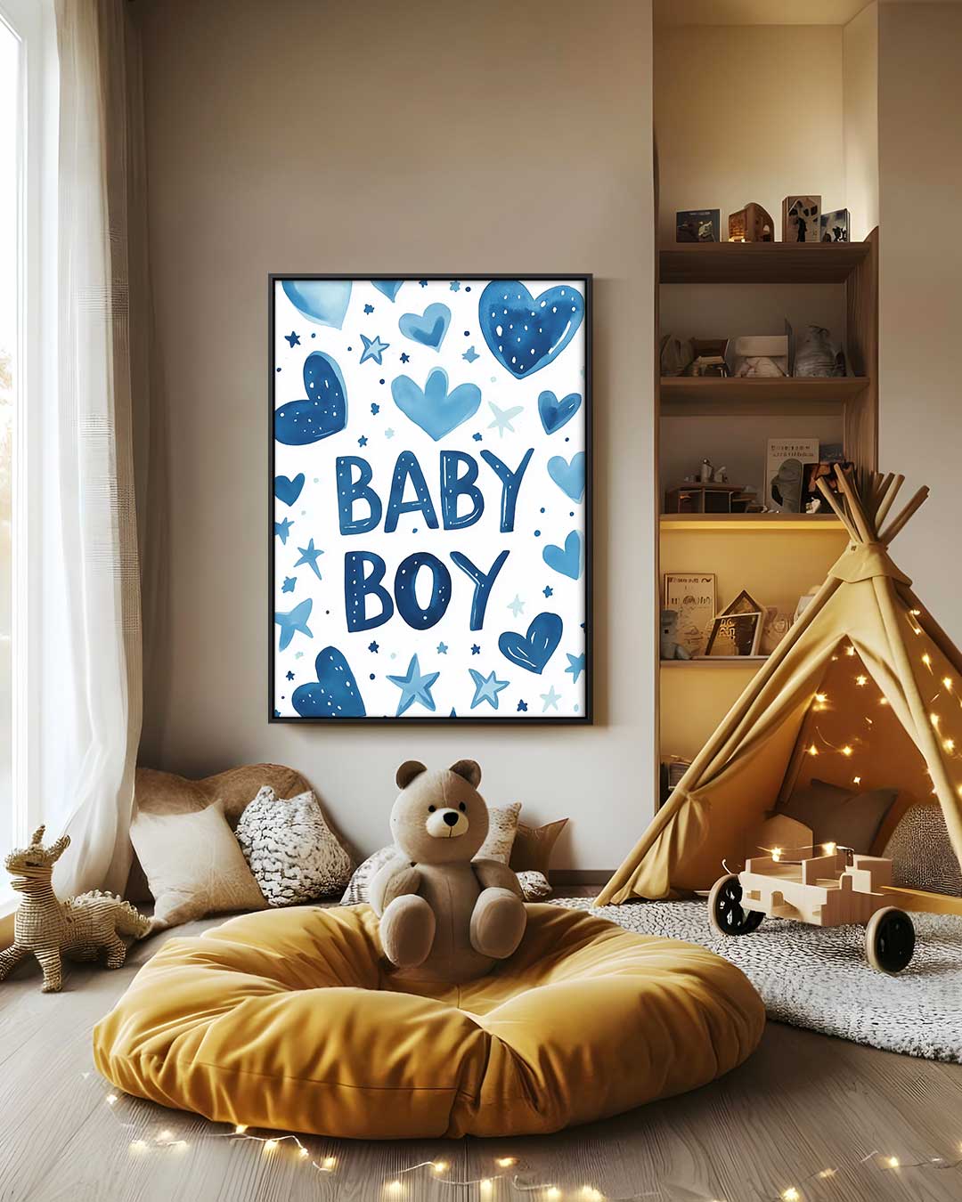 Blauw Hartjeswolk Schilderij – staand kunstwerk voor modern interieur