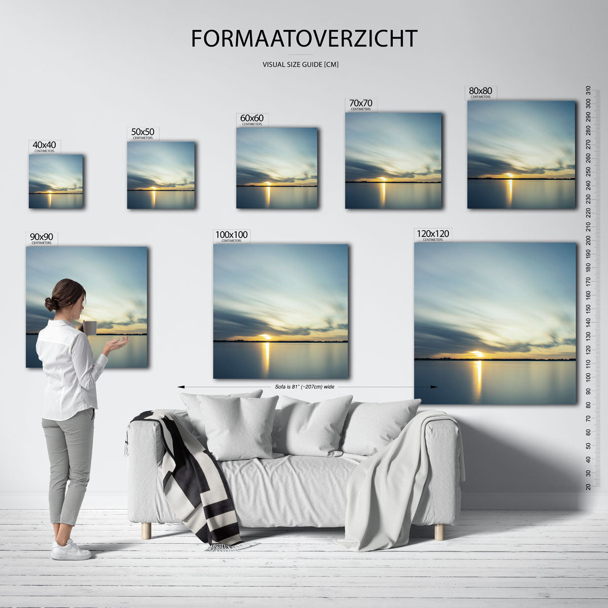 Rustige zonsondergang kunstwerk – materiaalweergave – deze kunstwerk toont een serene zonsondergang boven een kalm