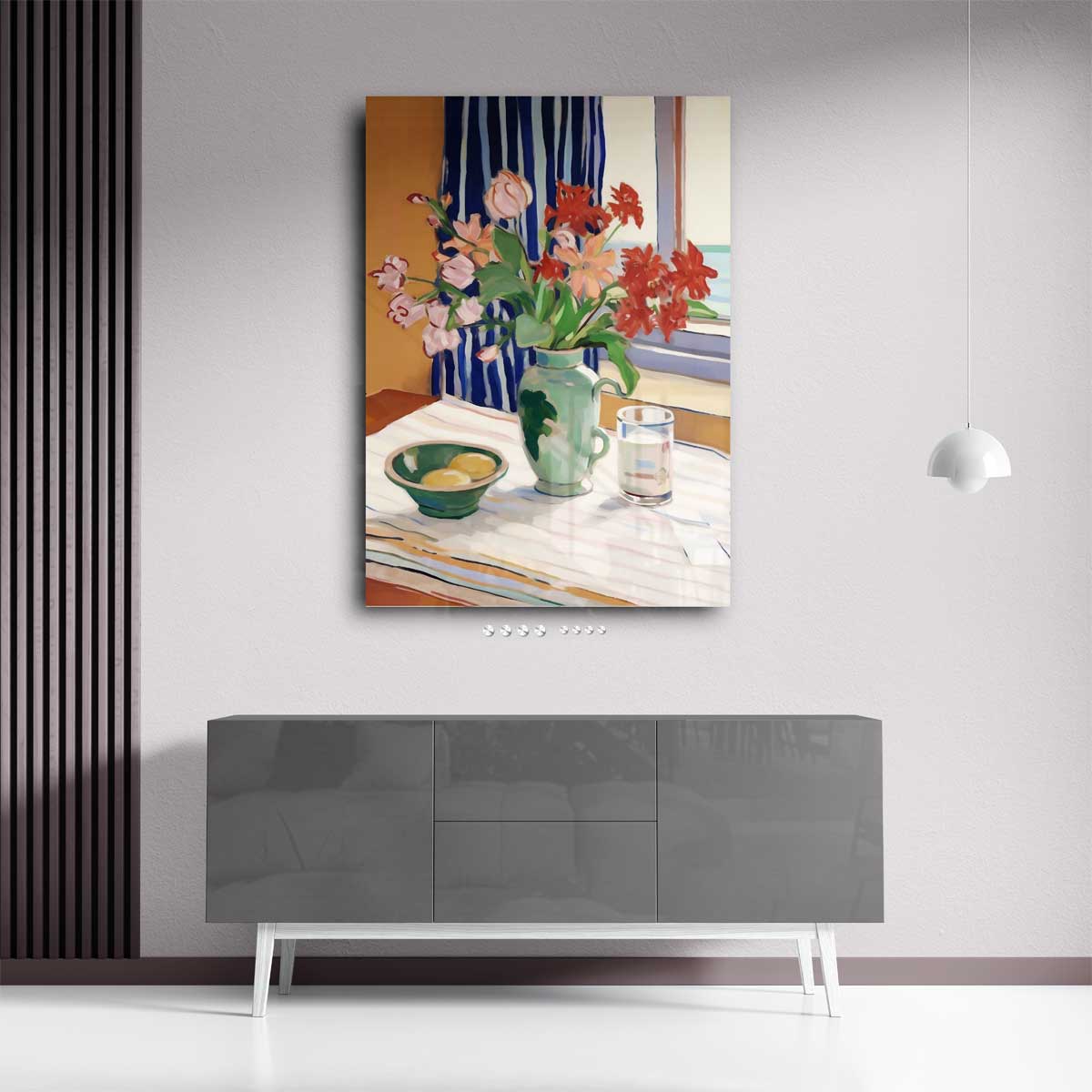Tijdloze Bloemsymfonie – plexiglas wanddecoratie in portret formaat