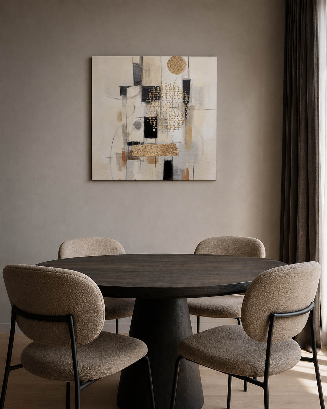 Geometrische compositie kunstwerk – tweede productweergave – dit werk toont een dynamische mix van geometrische vormen en
