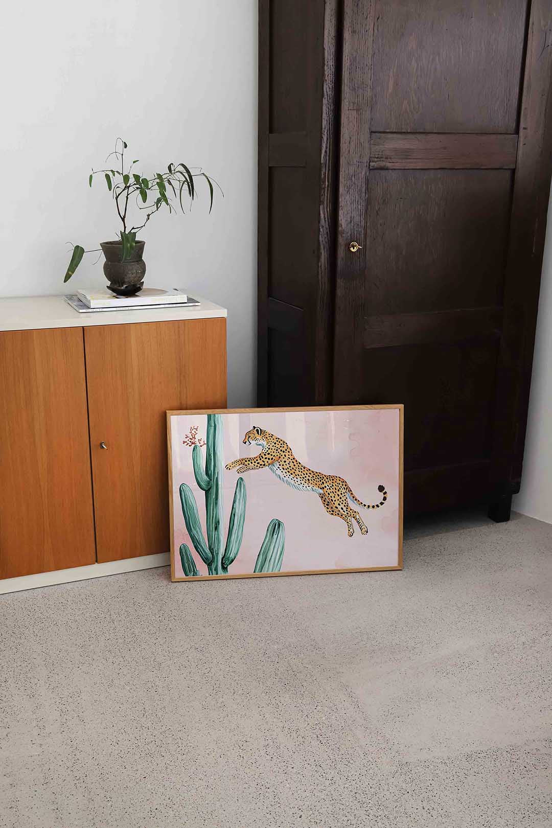 Springende cheetah – dierenillustratie als landscape poster