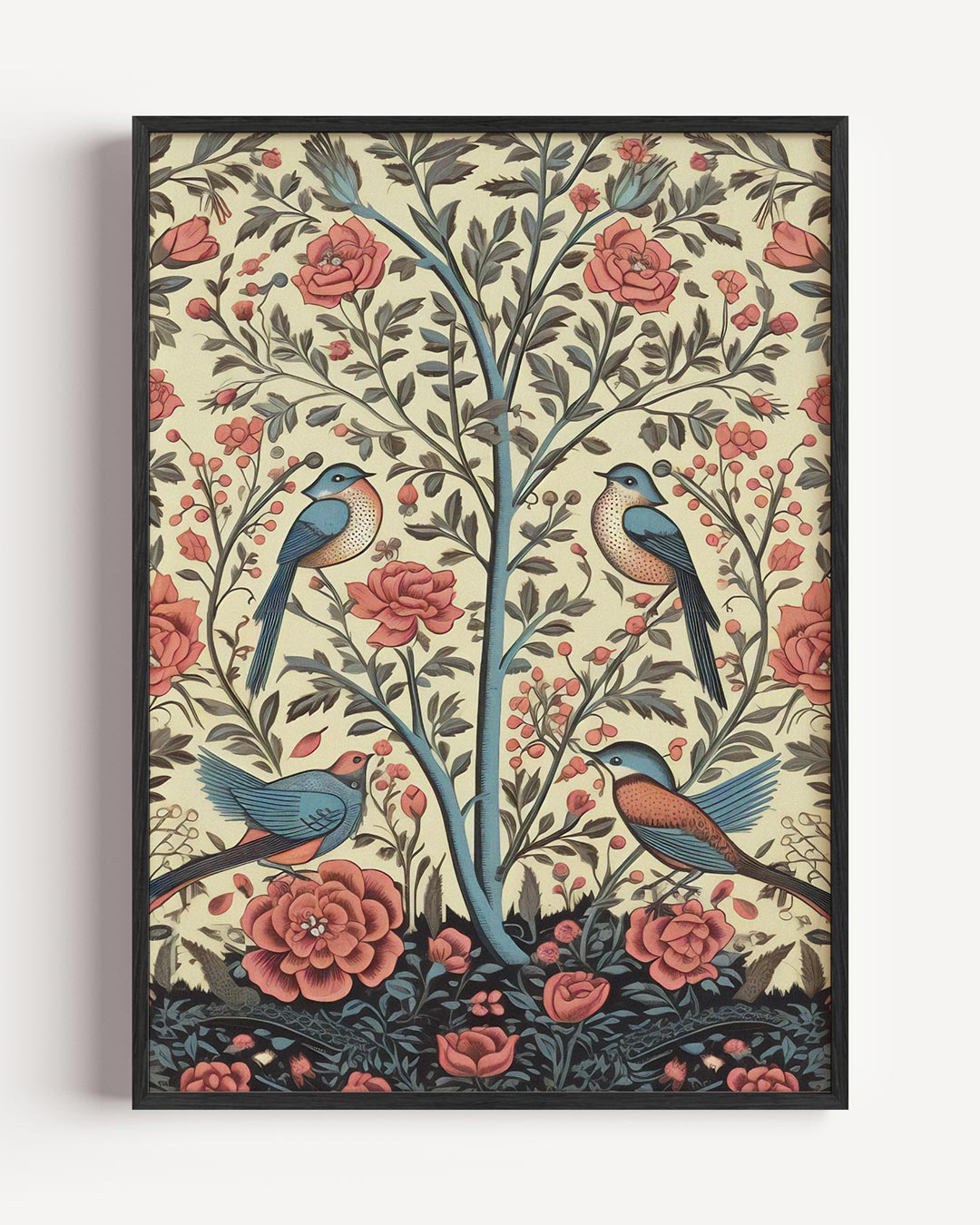 Vogels en Bloemen – vintage portret poster als wanddecoratie