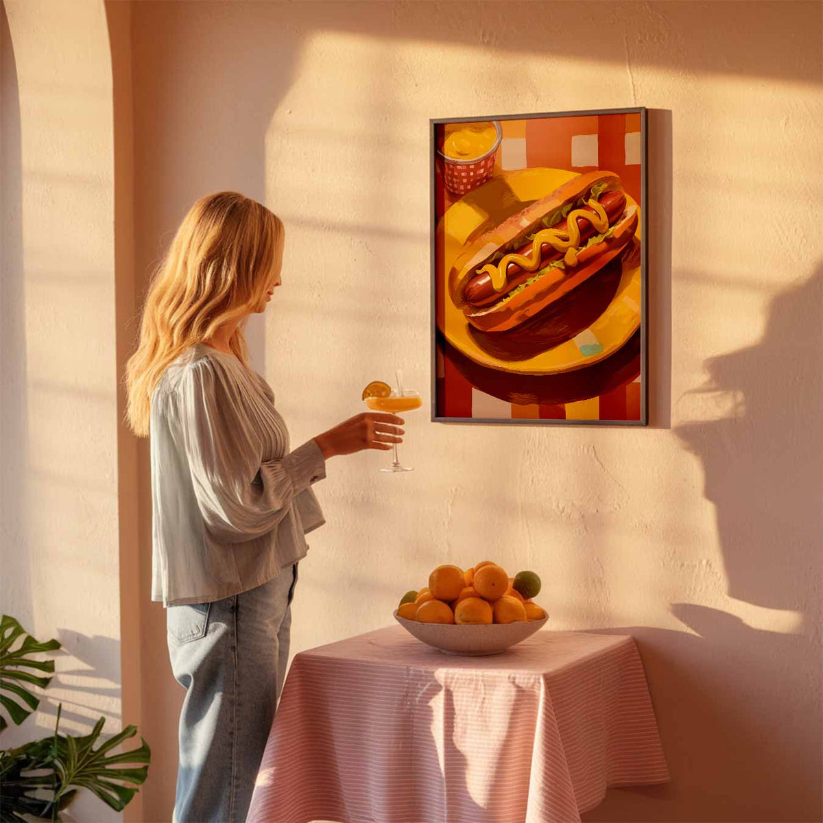 Vrolijke Hotdog – keuken poster als sfeervolle staande wanddecoratie