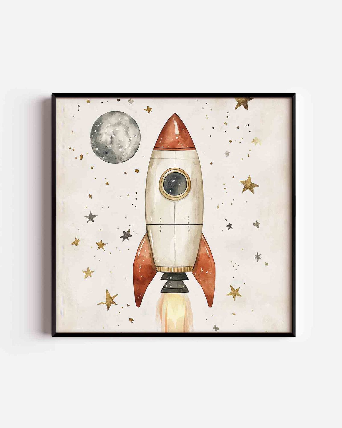 Raket en sterren – vierkante kinderposter als wanddecoratie