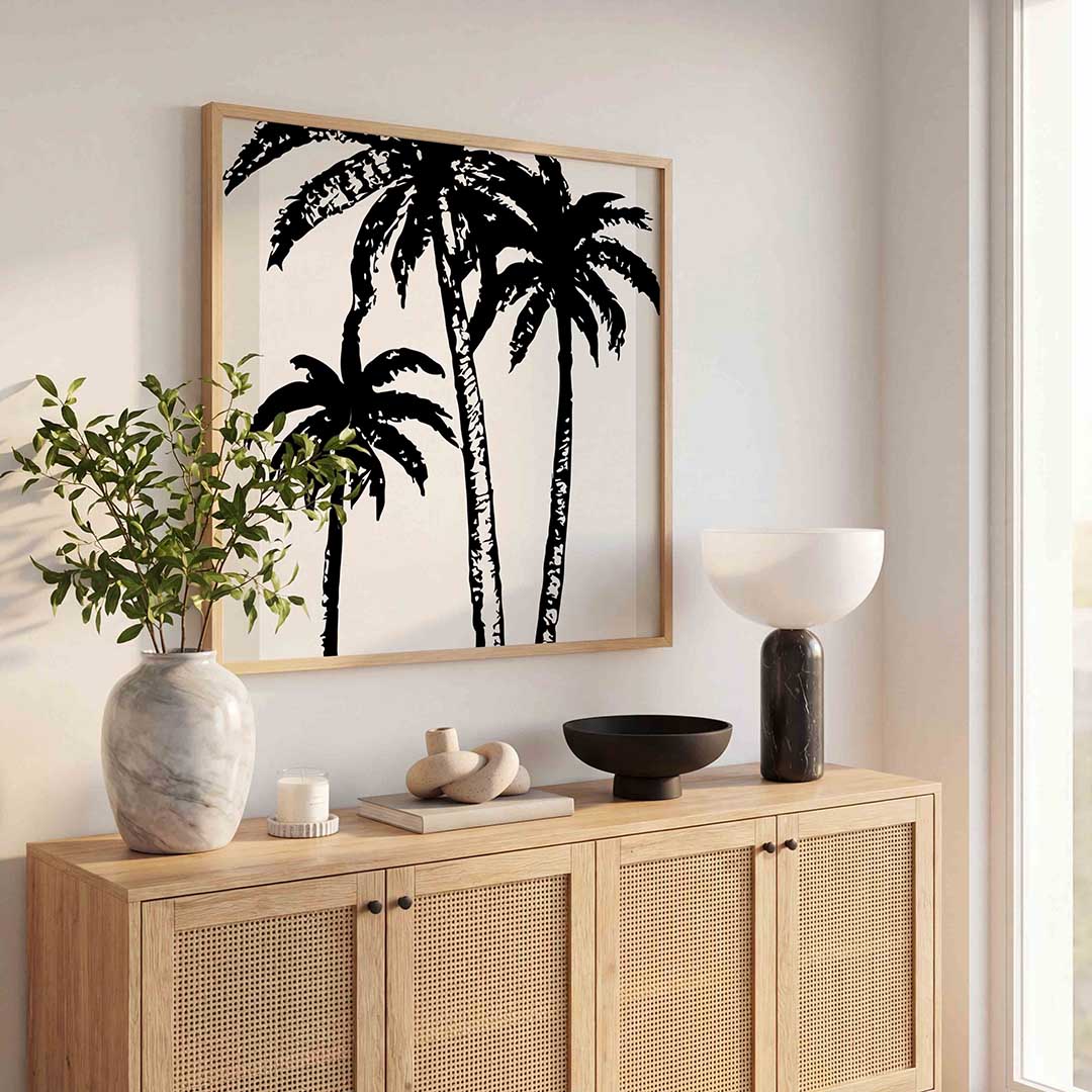 Palmboom silhouetten – kleurrijke poster in vierkant formaat