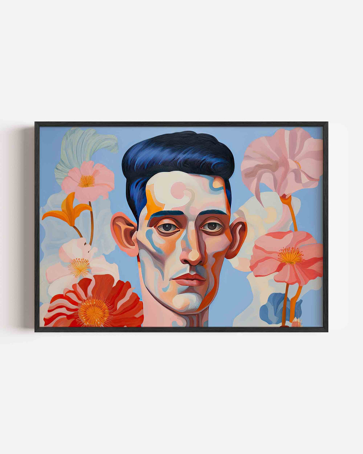 Portret met bloemen – hedendaagse illustratie poster in landscape formaat