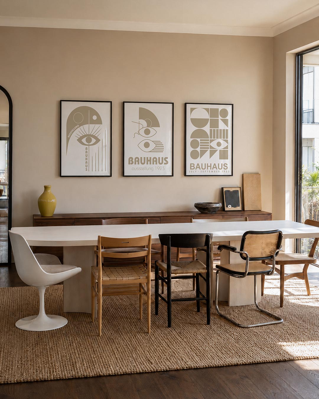 Oog en lijnen posterset – tweede productweergave – deze posterset in drie delen toont een groot oog centraal, omringd door