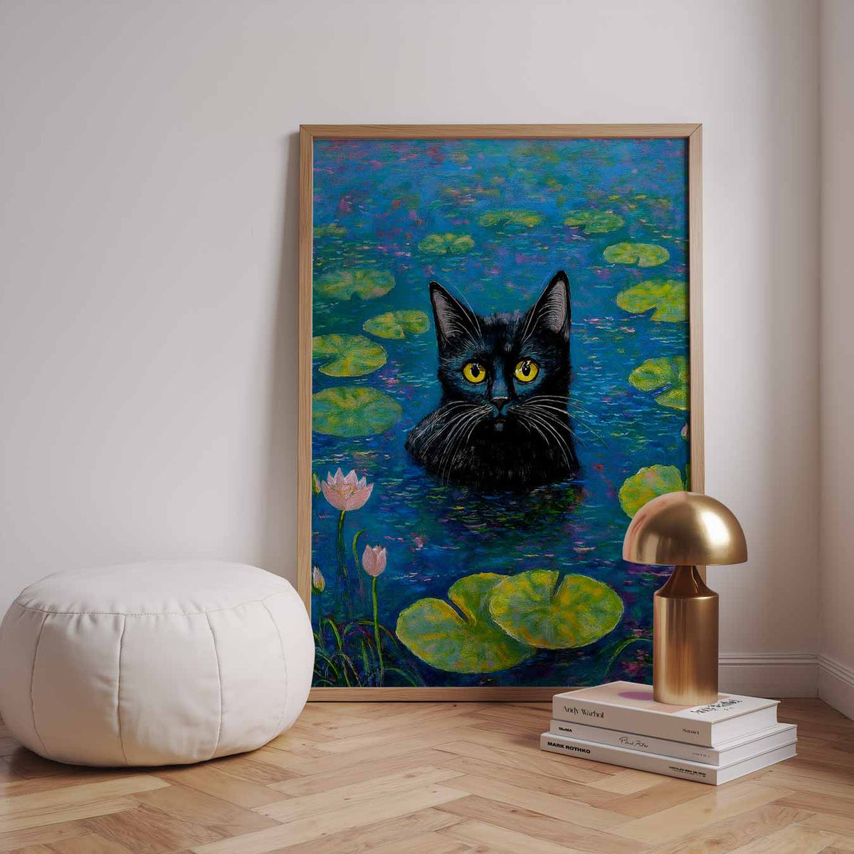 Mystieke Kat in Waterlelies – dieren poster in staand formaat