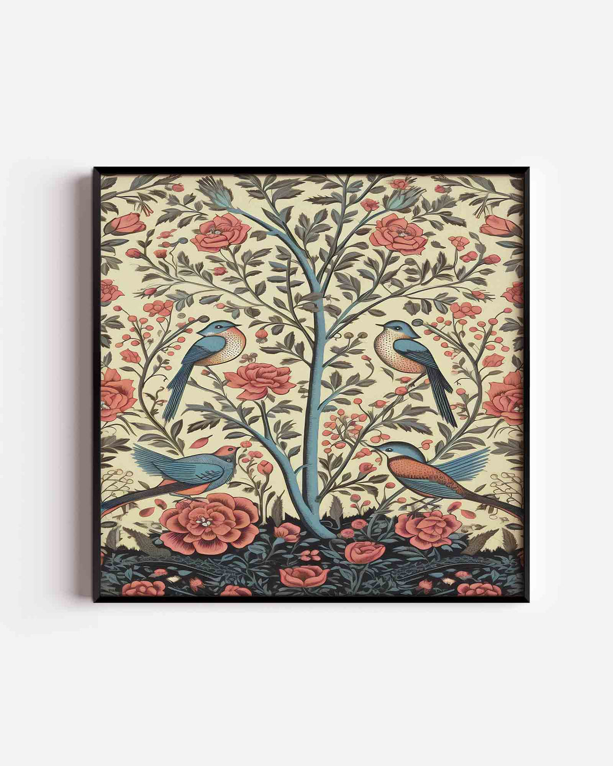 Vogels en bloemen – vintage vierkante poster als wanddecoratie