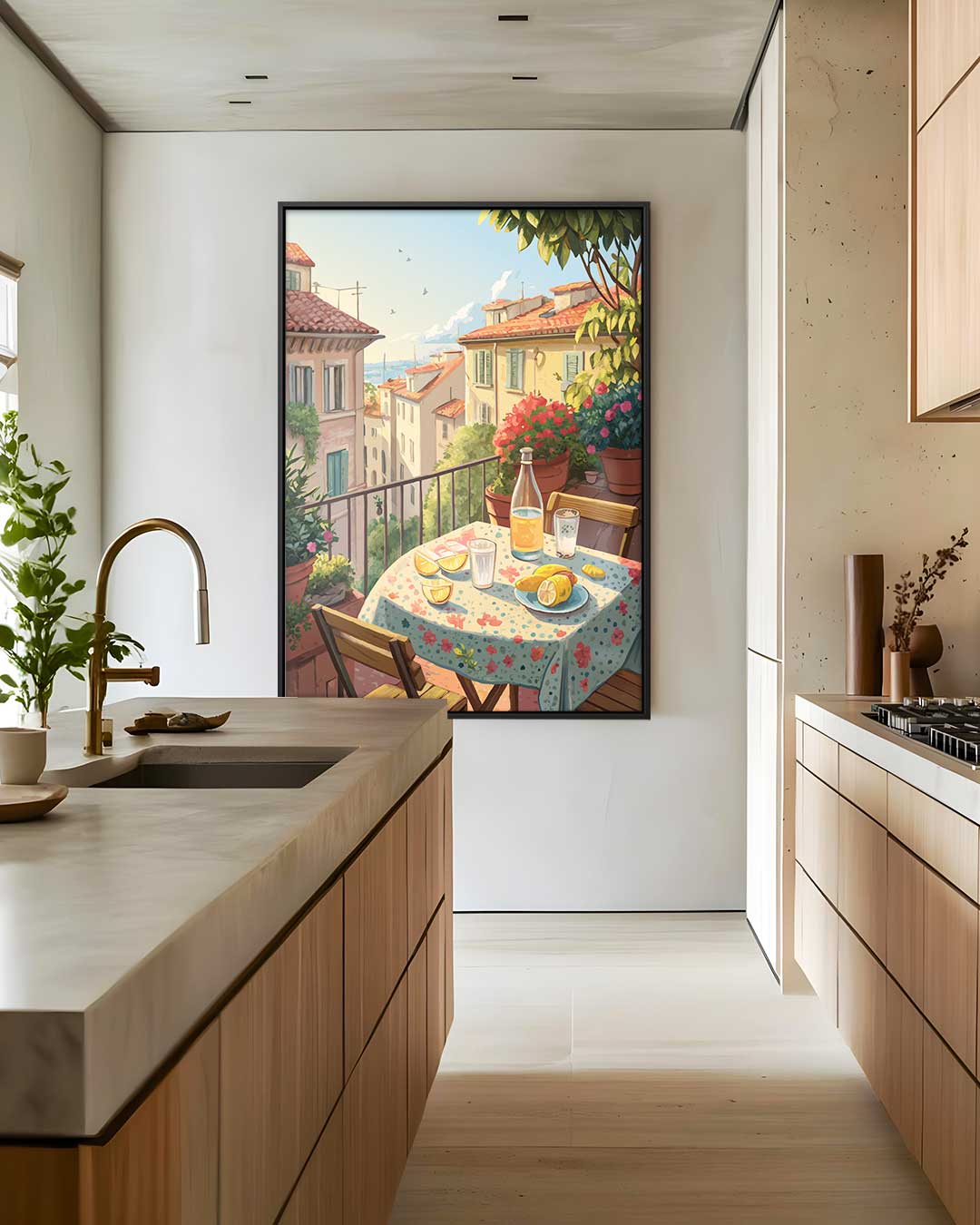 Italiaanse Zomerochtend op een Balkon – staand kunstwerk voor modern interieur