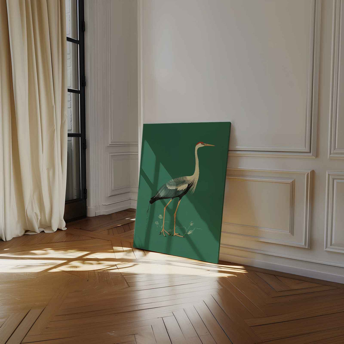 Elegante Kraanvogel Illustratie – staand kunstwerk voor modern interieur