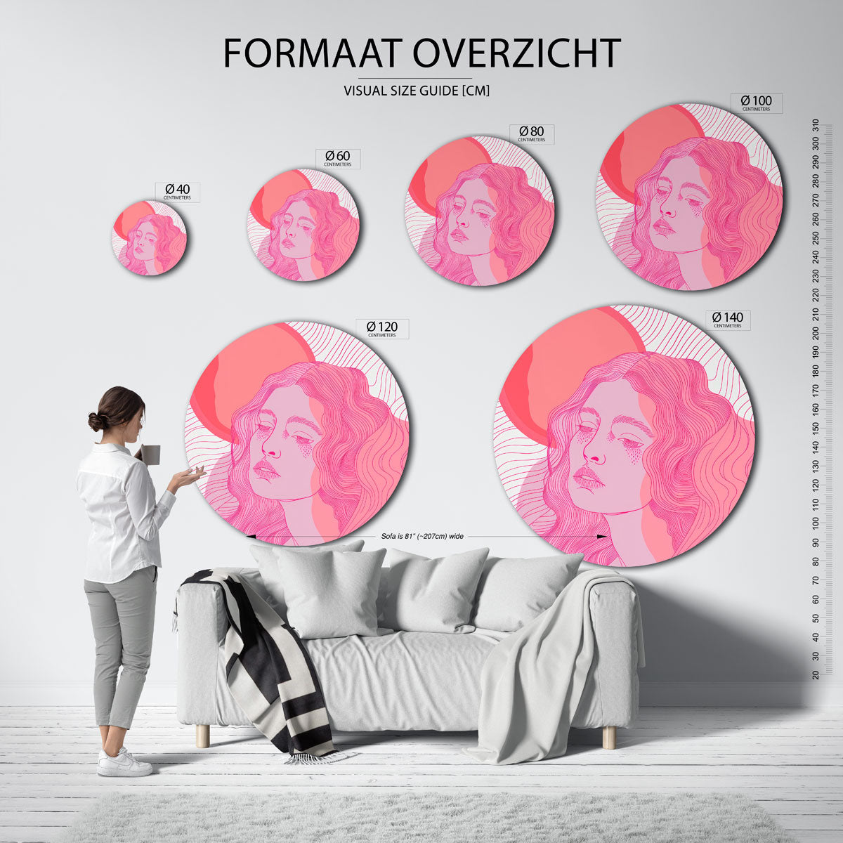 Vrouwelijk portret – abstracte wandkunst met textuur als muurcirkel