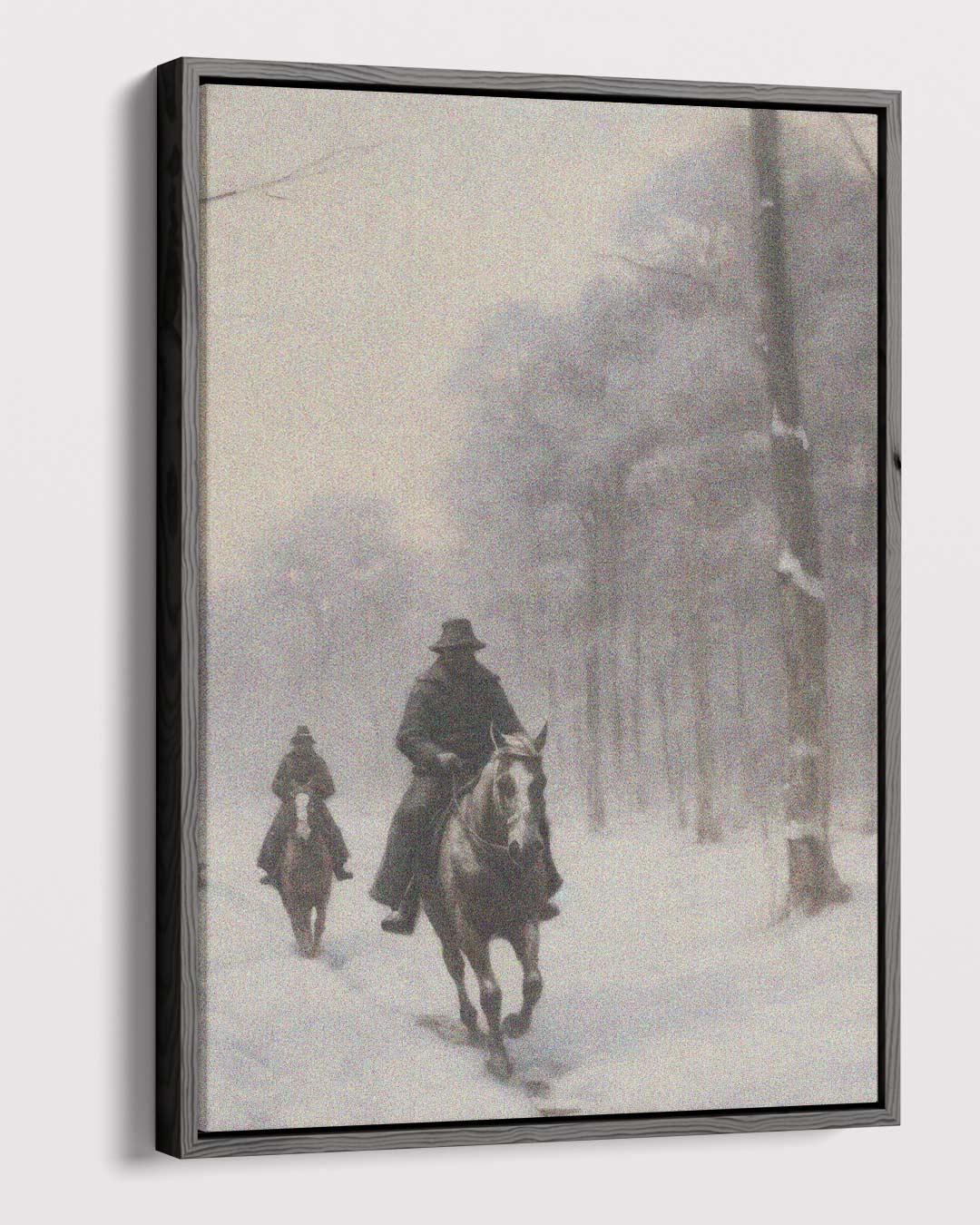 Winterse Ruiters in het Bos – canvas wanddecoratie in portret formaat