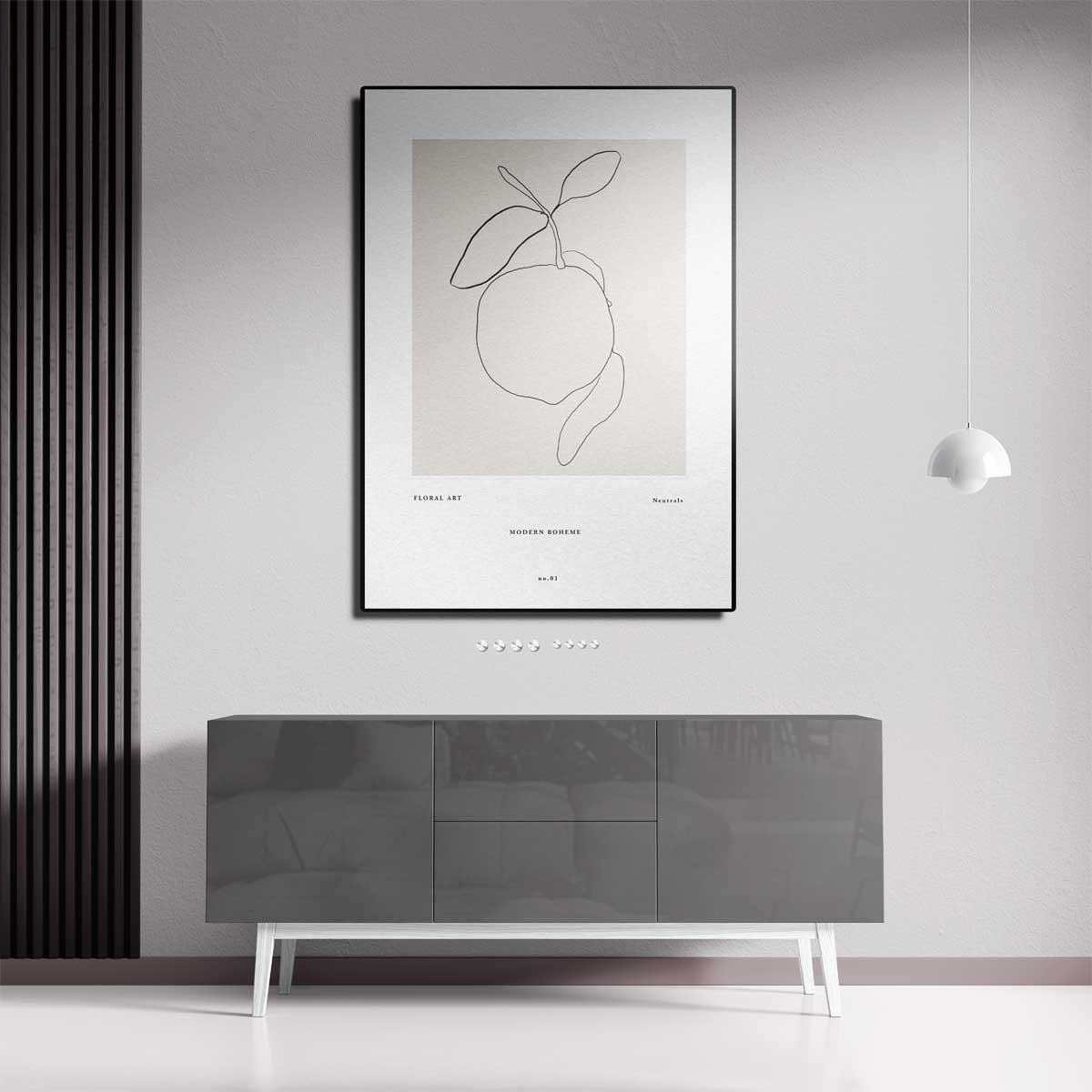 Minimalistische Lijntekening van Citrus – canvas kunstwerk als wanddecoratie