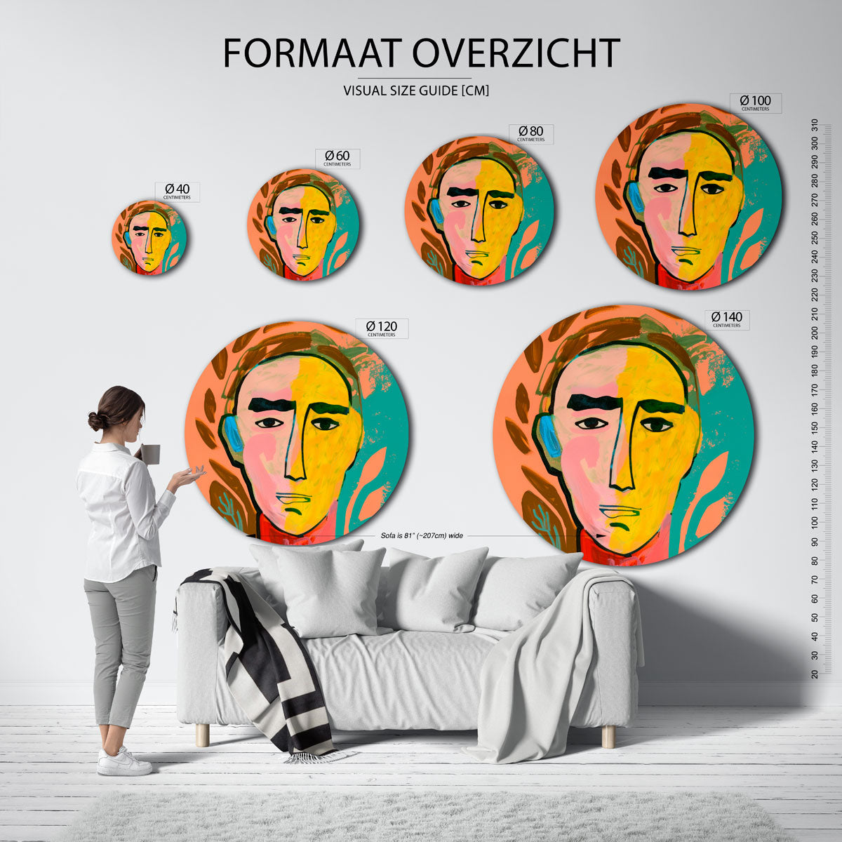 Abstract gezicht – abstracte wandkunst met textuur als muurcirkel