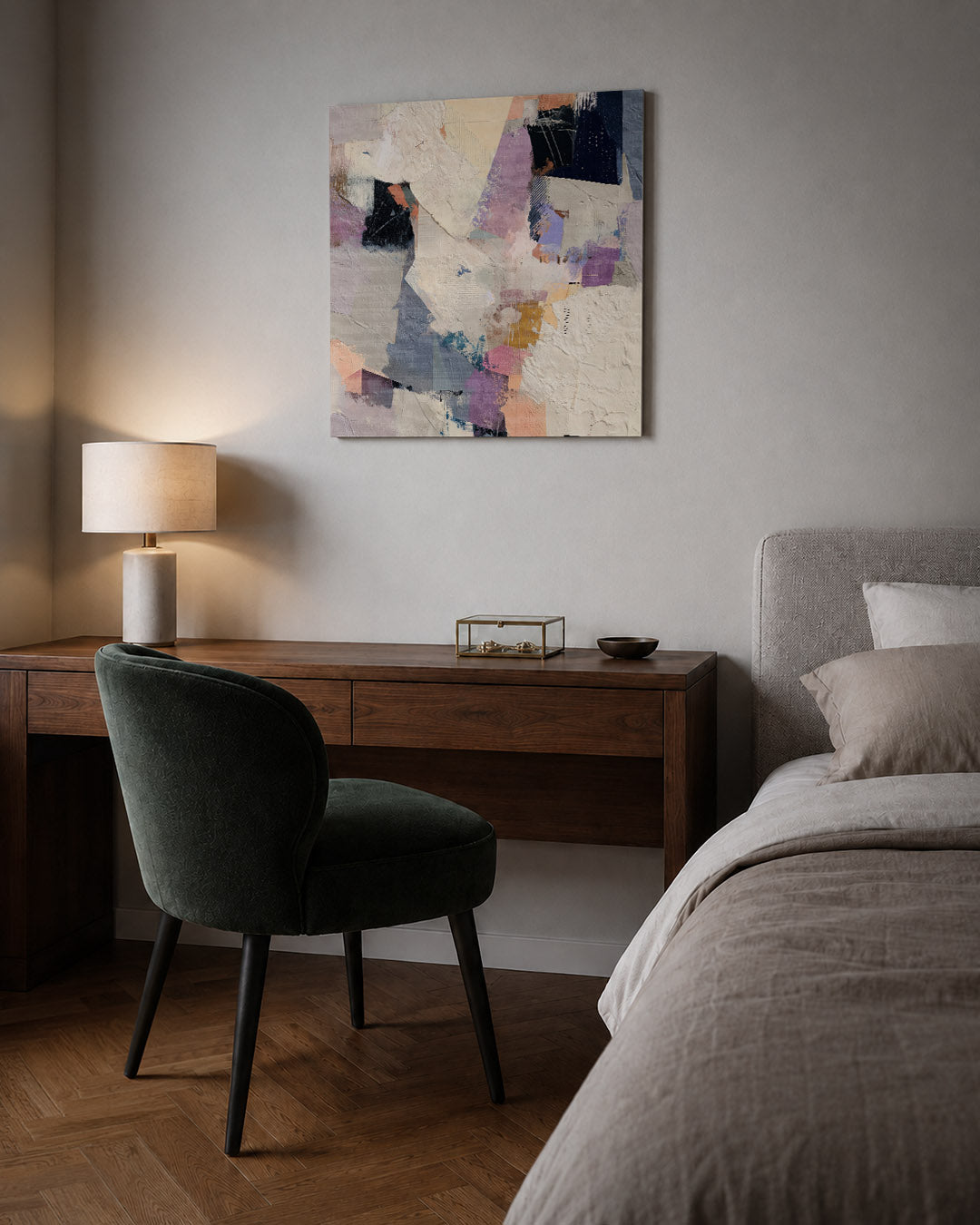 Dynamische kleurencompositie kunstwerk – sfeerbeeld – dit kunstwerk toont een levendige mix van vormen en kleuren, met een