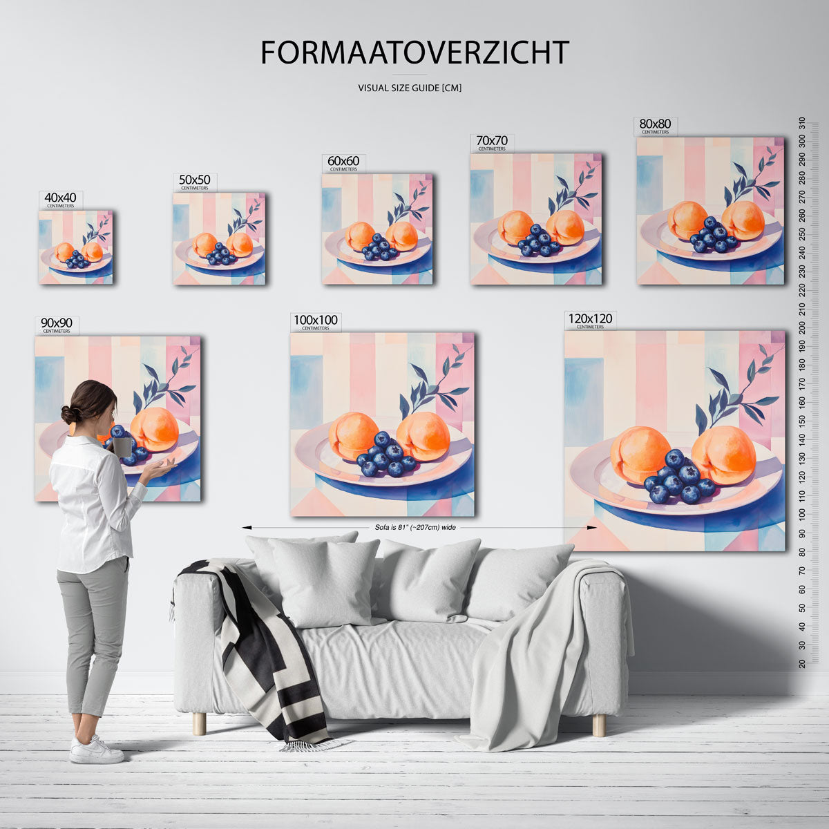 Perziken en bessen – vierkante muurposter voor een modern interieur