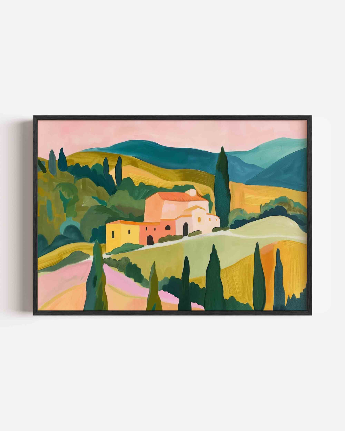 Landschap met huis – hedendaagse illustratie poster in landscape formaat