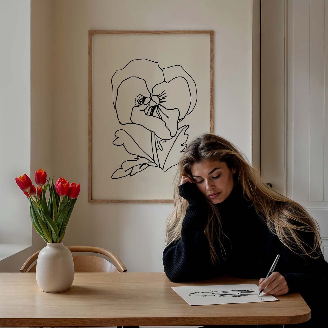 Elegante Bloemlijntekening – bloemen poster in staand formaat