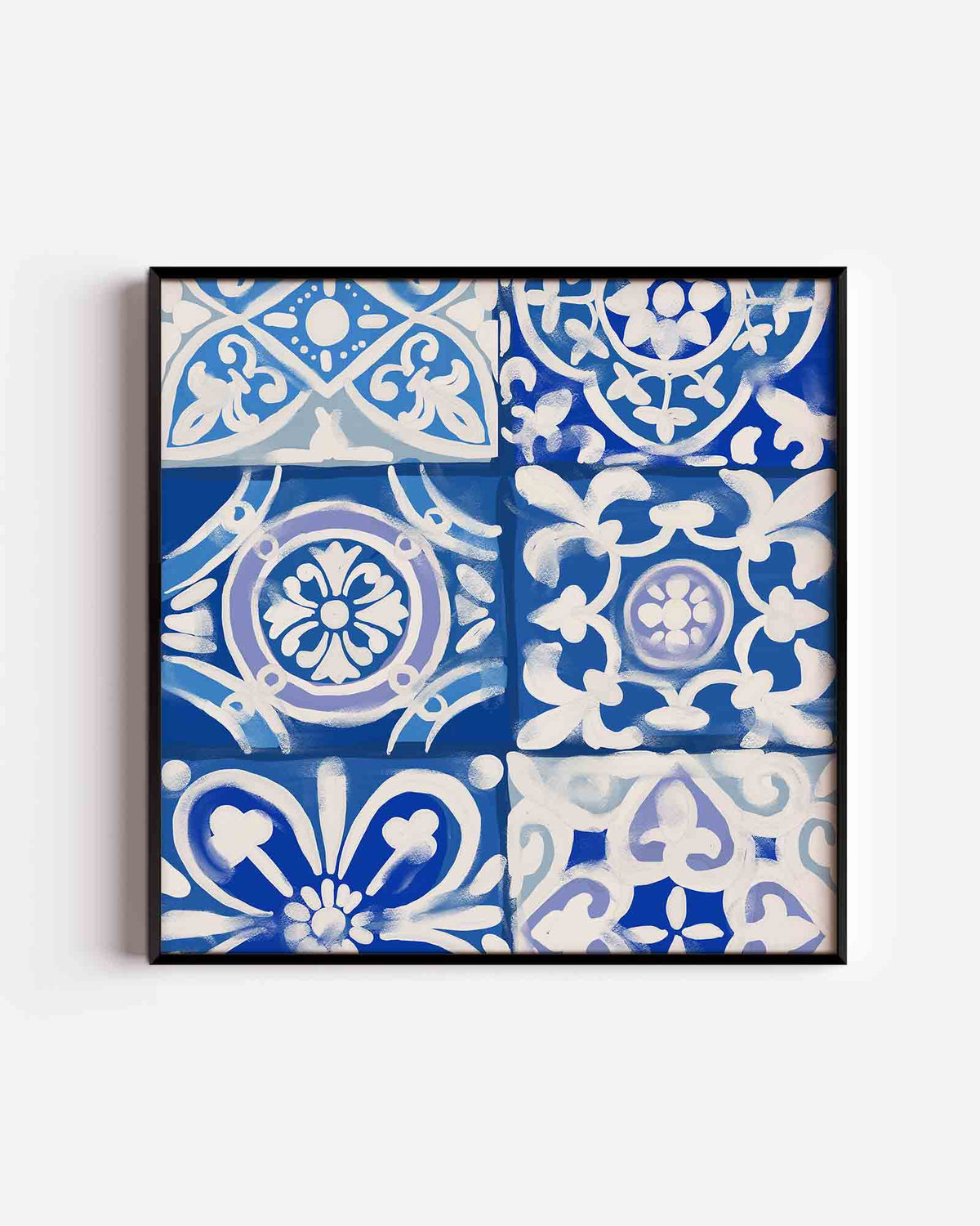 Blauwe tegelpatronen – kleurrijke illustratie poster als wanddecoratie