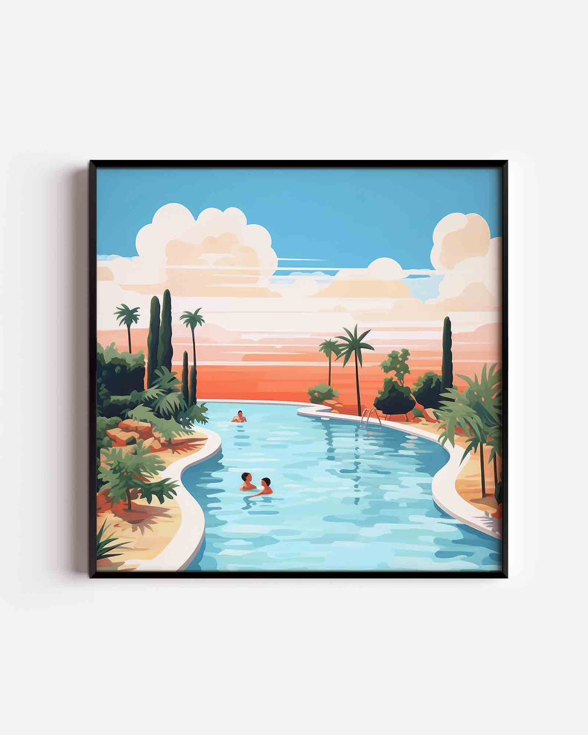 Zwembad met palmbomen – keuken vierkante poster als wanddecoratie