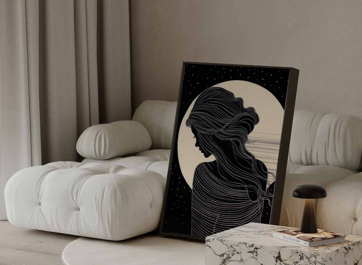 Mysterieuze Nachtsilhouette – staande wandkunst voor woonkamer of interieur