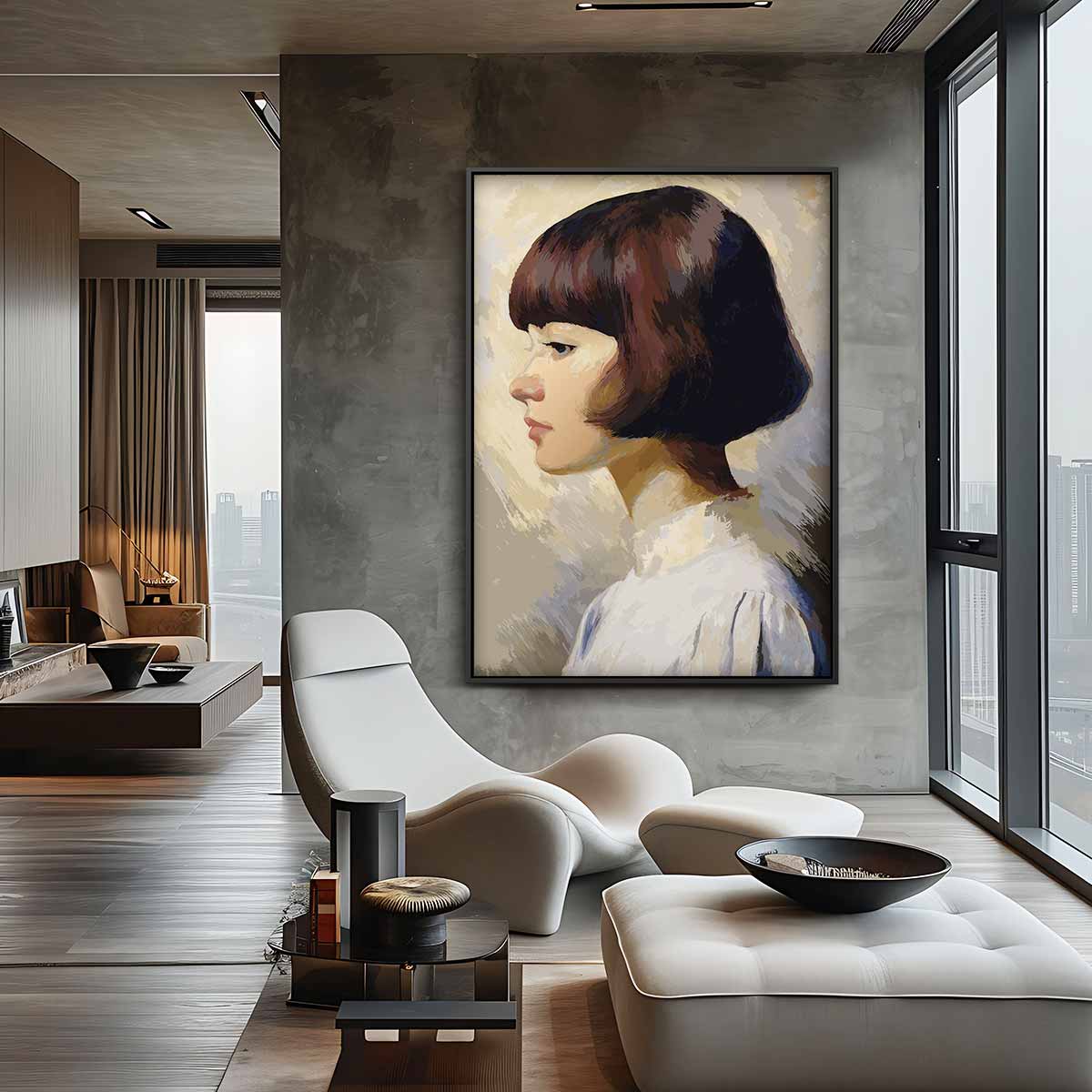 Dromerige Zijaanzicht Portret – staand kunstwerk voor modern interieur