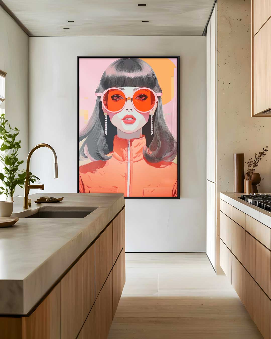 Stijlvolle Retro Vibes – modern portret kunstwerk van WallArtistic