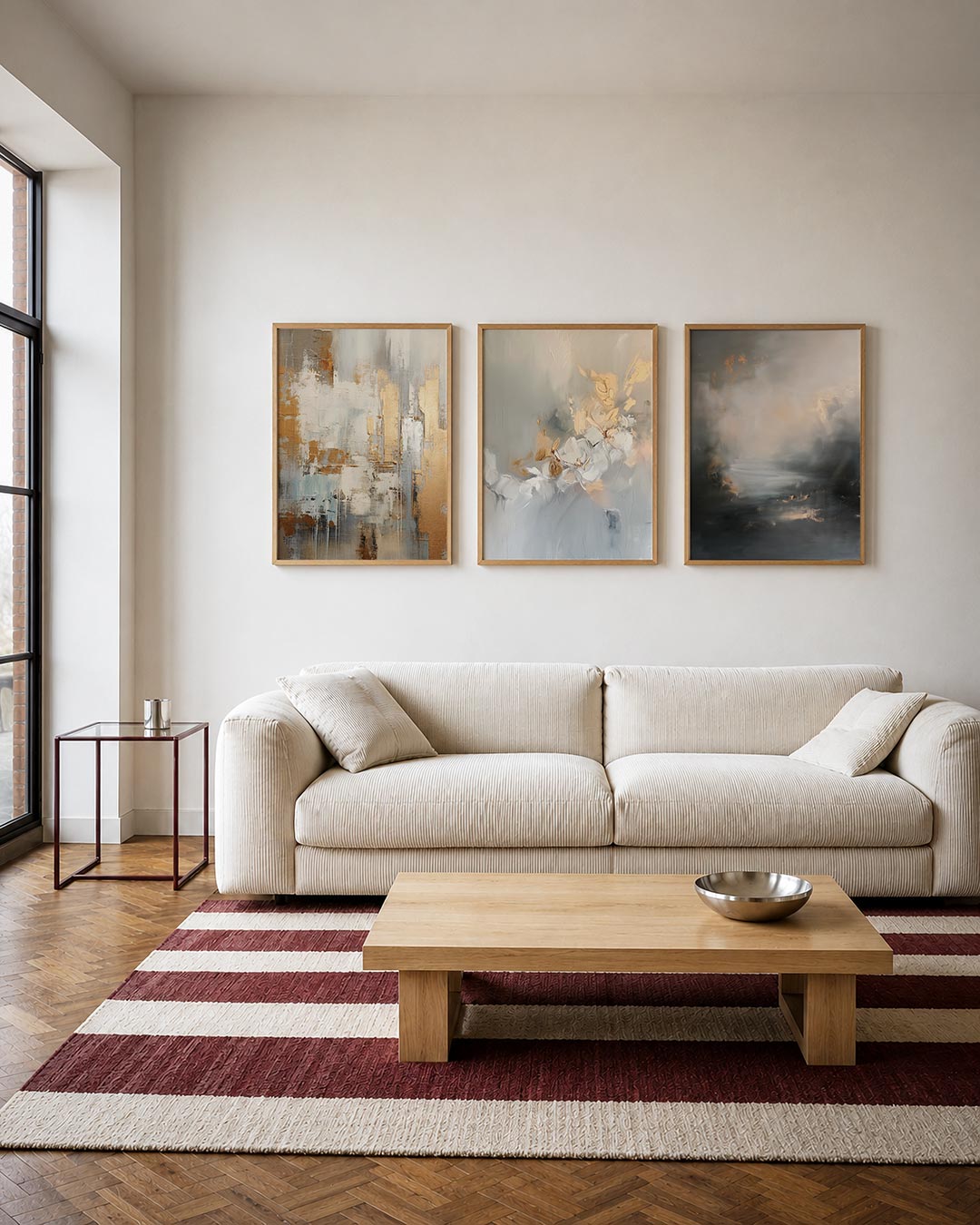 Gouden textuurvlakken driedelige posterset – deze compositie toont een spel van gouden en grijze