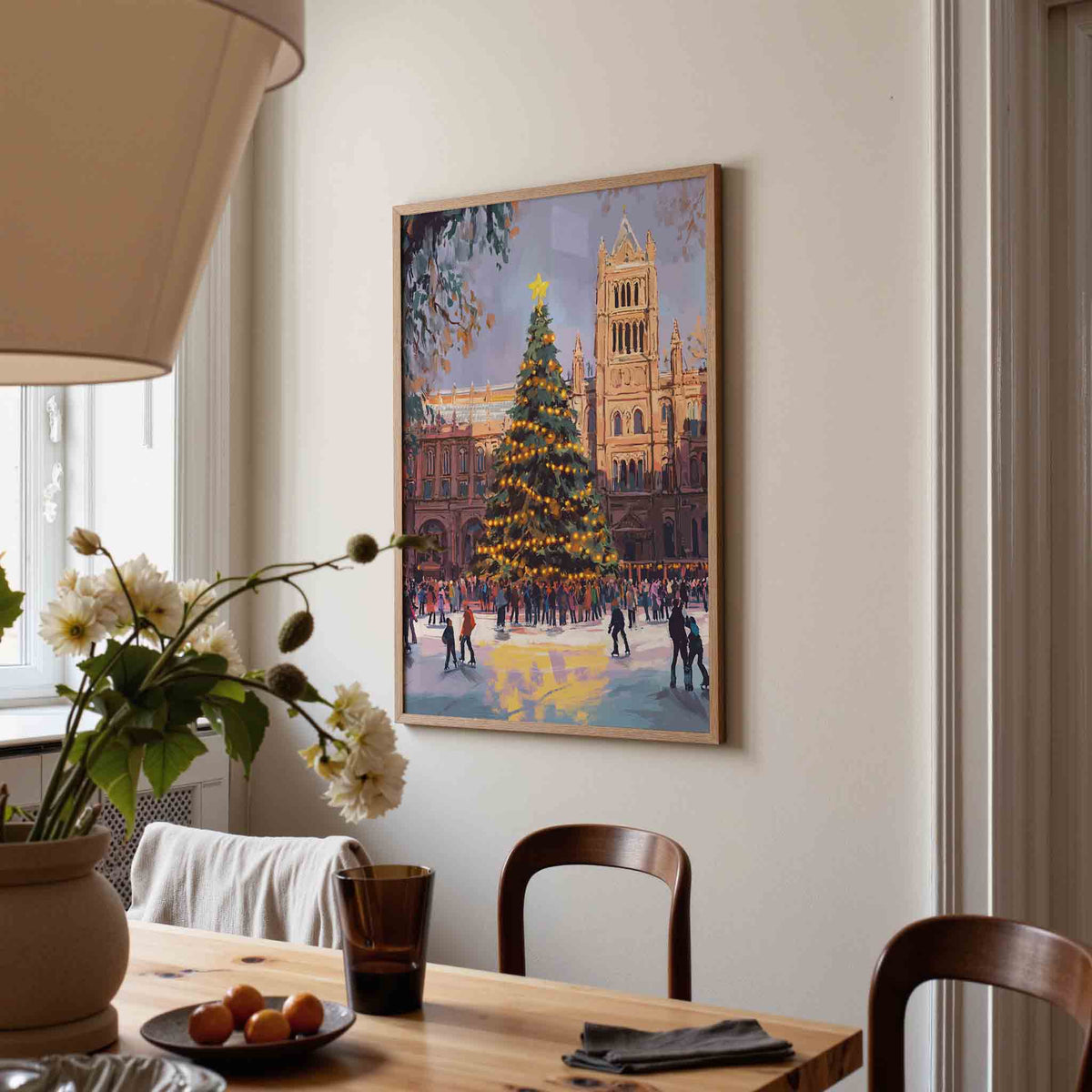 Kerstboom en schaatsers – kerstposter in staand formaat