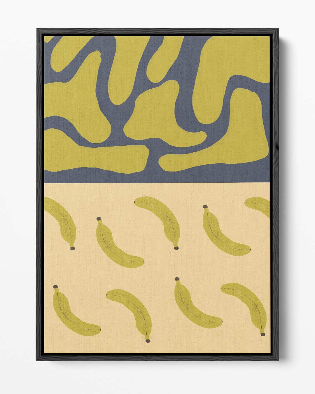 Bananenpatroon op Abstracte Blauwe Achtergrond – portret kunstwerk als wanddecoratie