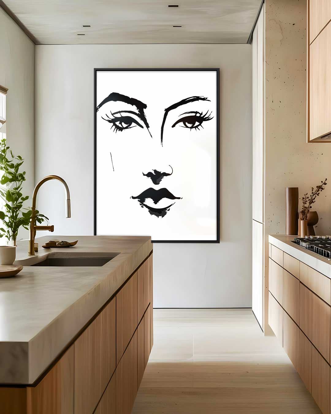 Minimalistisch Portret in Zwart-Wit – modern portret kunstwerk van WallArtistic