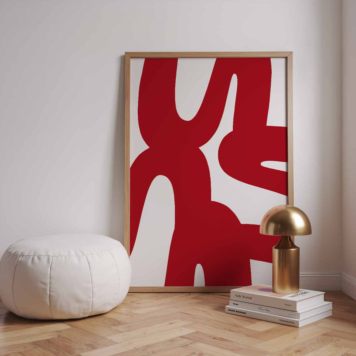Abstracte Rode Vormen – staande kleurrijke abstracte wanddecoratie van WallArtistic