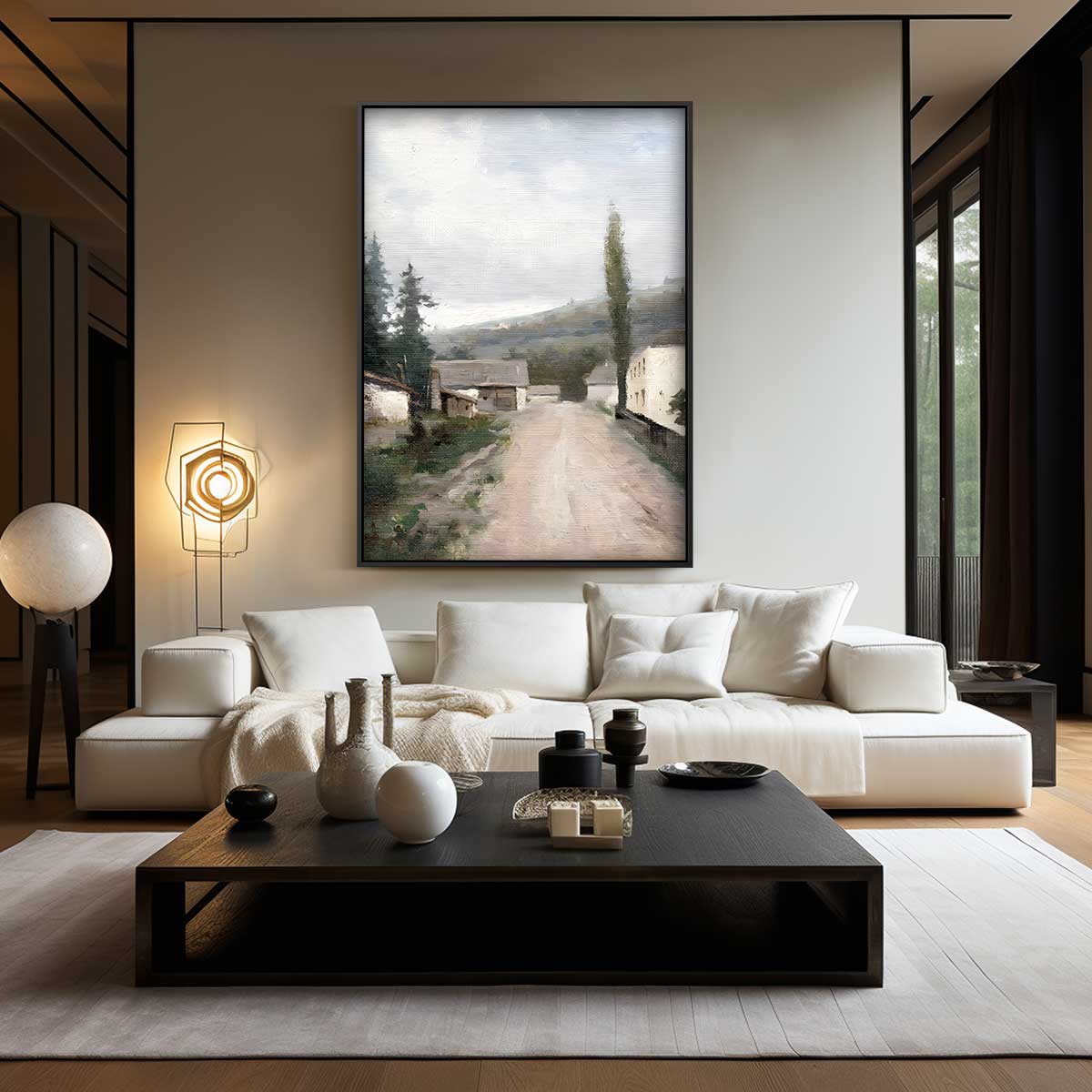 Rustiek Dorpstafereel in de Bergen – staand kunstwerk voor modern interieur