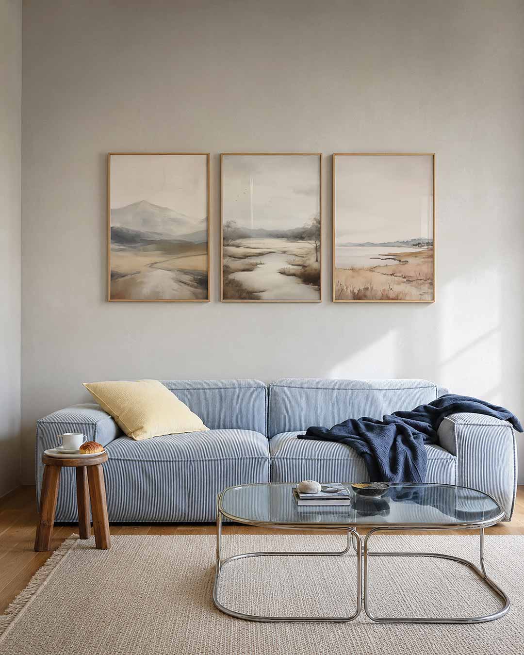 Zachte landschapstonen – deze posterset in drie delen toont vloeiende lijnen en zachte kleurvlakken – weergave 2