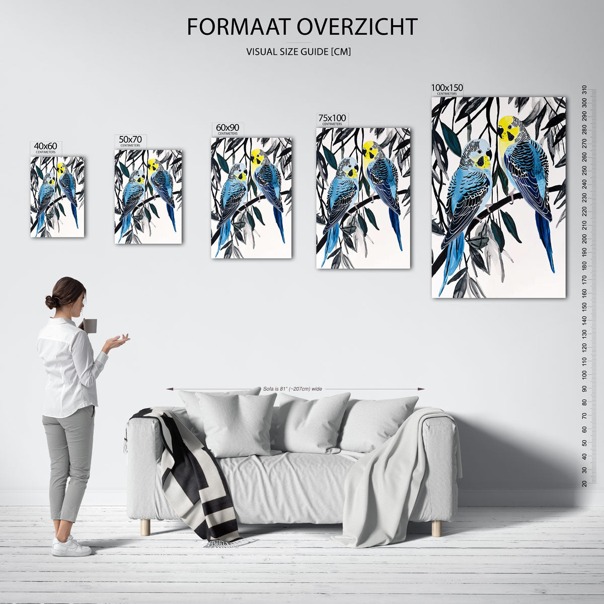 Vogels op tak – staand wanddecoratie kunstwerk