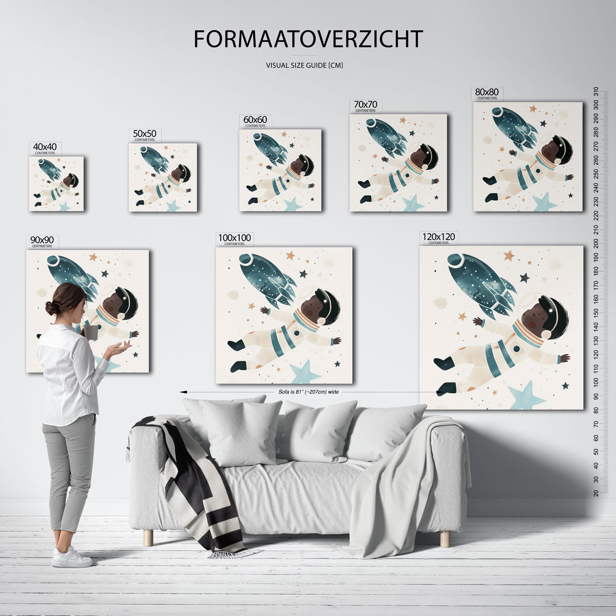 Astronaut en raket – vierkante muurposter voor de kinderkamer