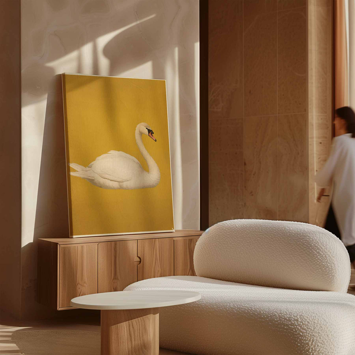 Sierlijke Zwaan op Gouden Achtergrond – dibond kunstwerk als wanddecoratie