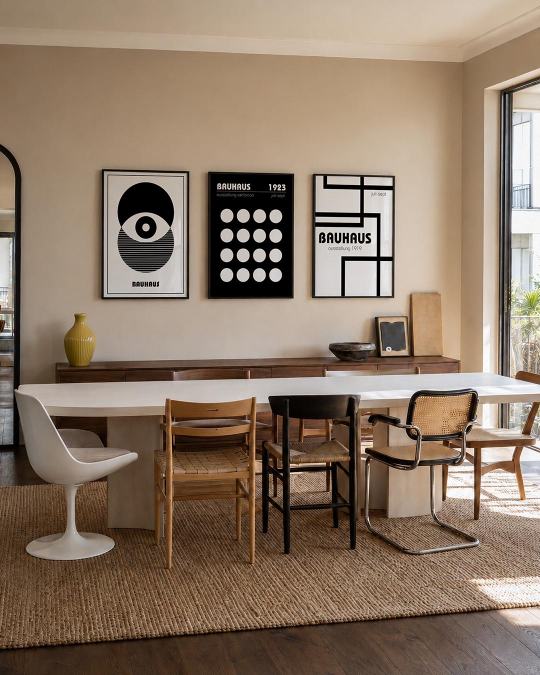 Cirkel en lijnen posterset – tweede productweergave – deze poster toont een groot zwart-wit oog gevormd door overlappende